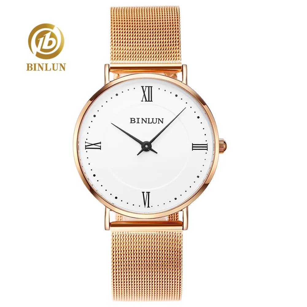 

BINLUN Ultra-Thin Women's Quartz Watch 2018 Fashion Rose Gold Milanese Strap Female Watches Waterproof Ladies Quartz Wristwatch