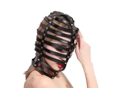 Черный выдалбливают из искусственной кожи маска с капюшоном Для мужчин Для женщин панк готический головой маска эротический БДСМ