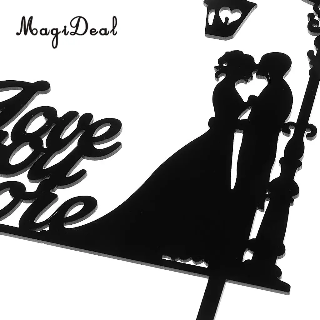 MagiDeal High Quality 1Pc Romantic Bride Groom Silhouette Couple Black Acrylic Wedding Cake Topper for Engagement Supplies Black