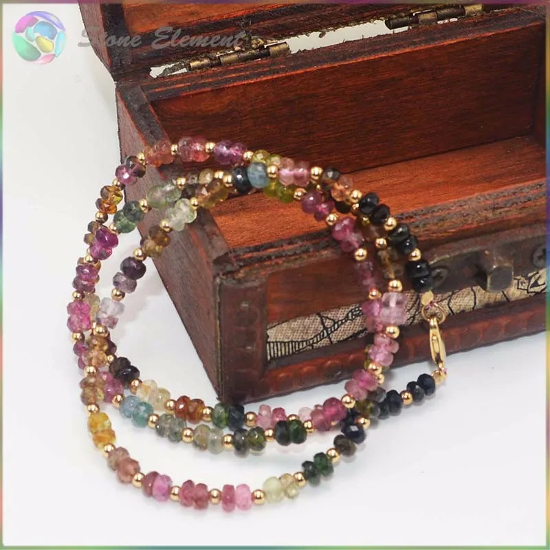 Яркие качественные натуральные многоцветные турмалиновые граненые бусины Roudell с серебряным золотым покрытием ожерелье и браслеты