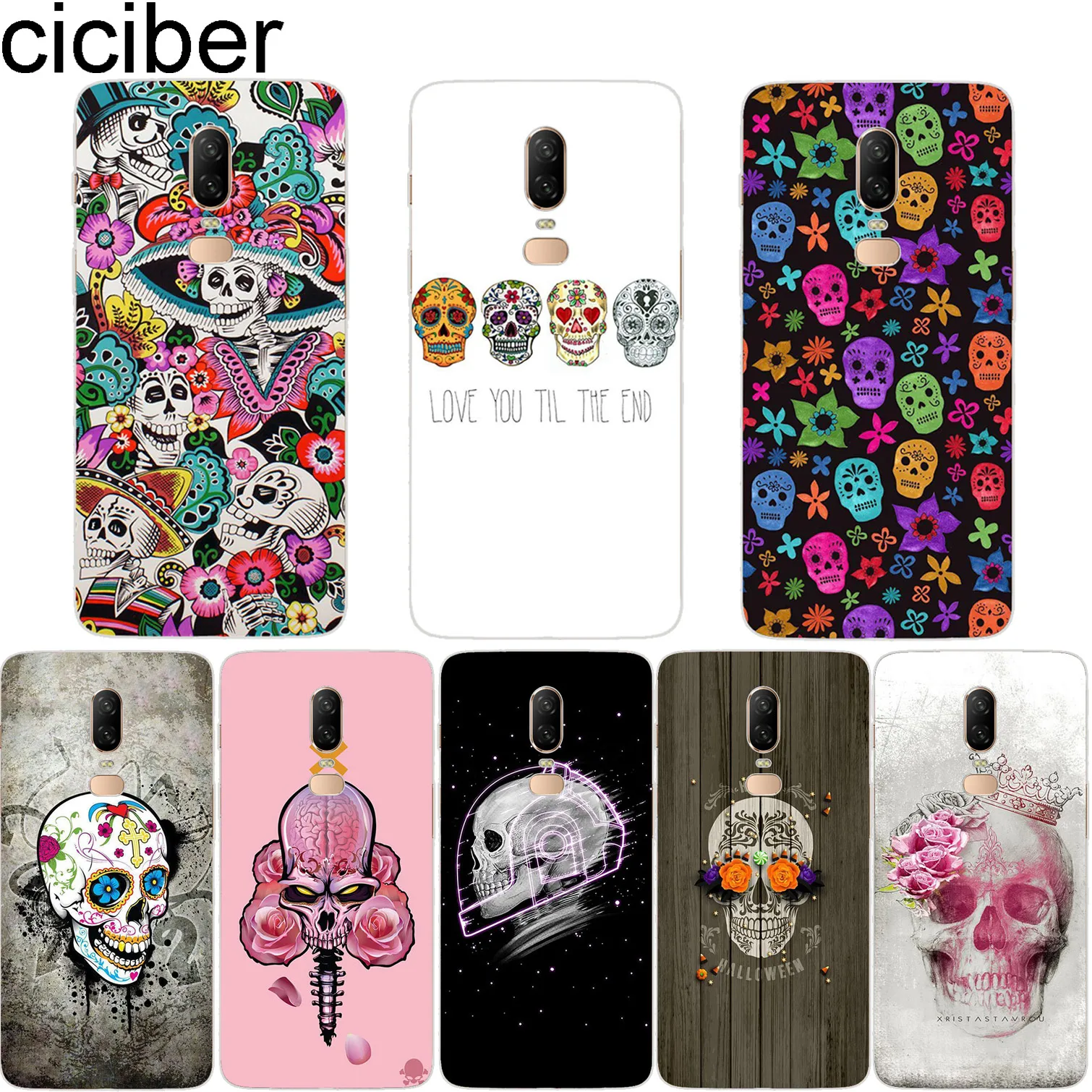 

ciciber Sugar Skull For Oneplus 6 6T 5 5T Soft Silicone Cover Clear TPU For 1+ 6 1+5 T Phone Cases Fundas Coque Capa