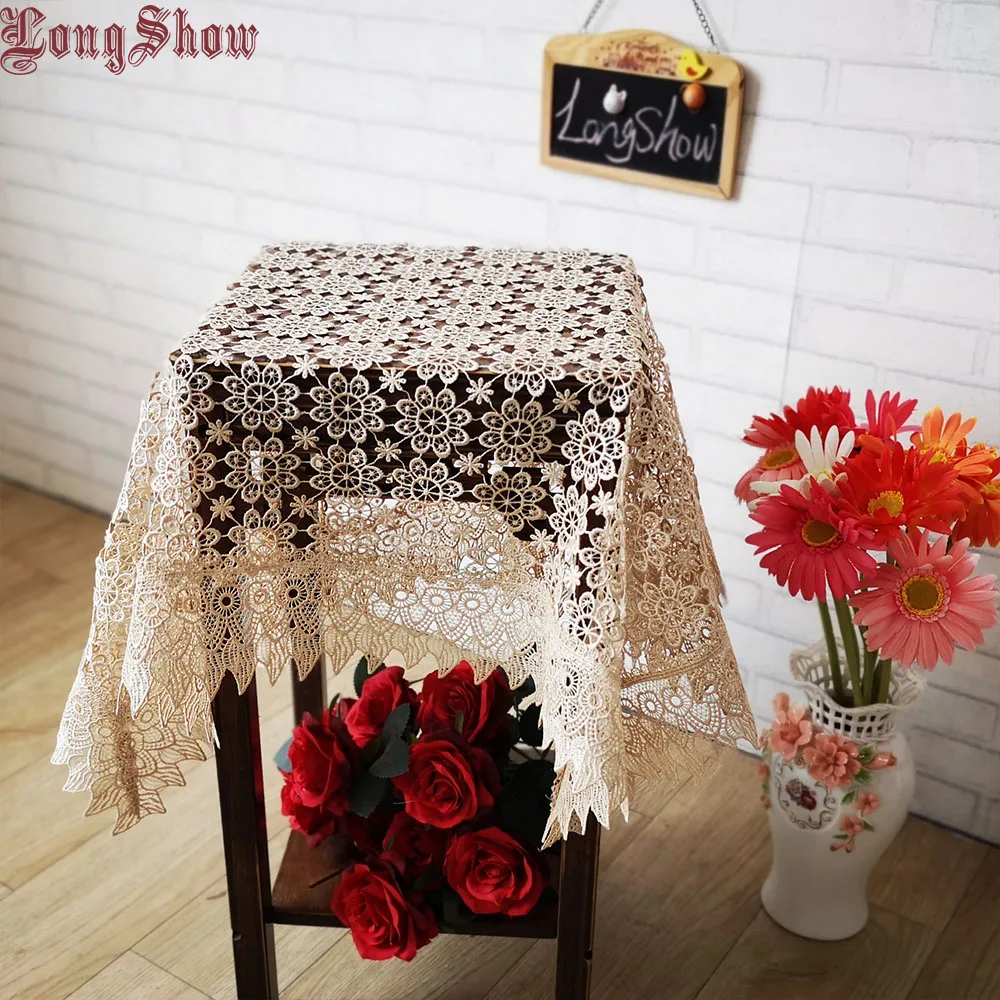 

Gold Color Pure Polyester Embroidered Round Flowers Tablecloth For Wedding Party Decoration