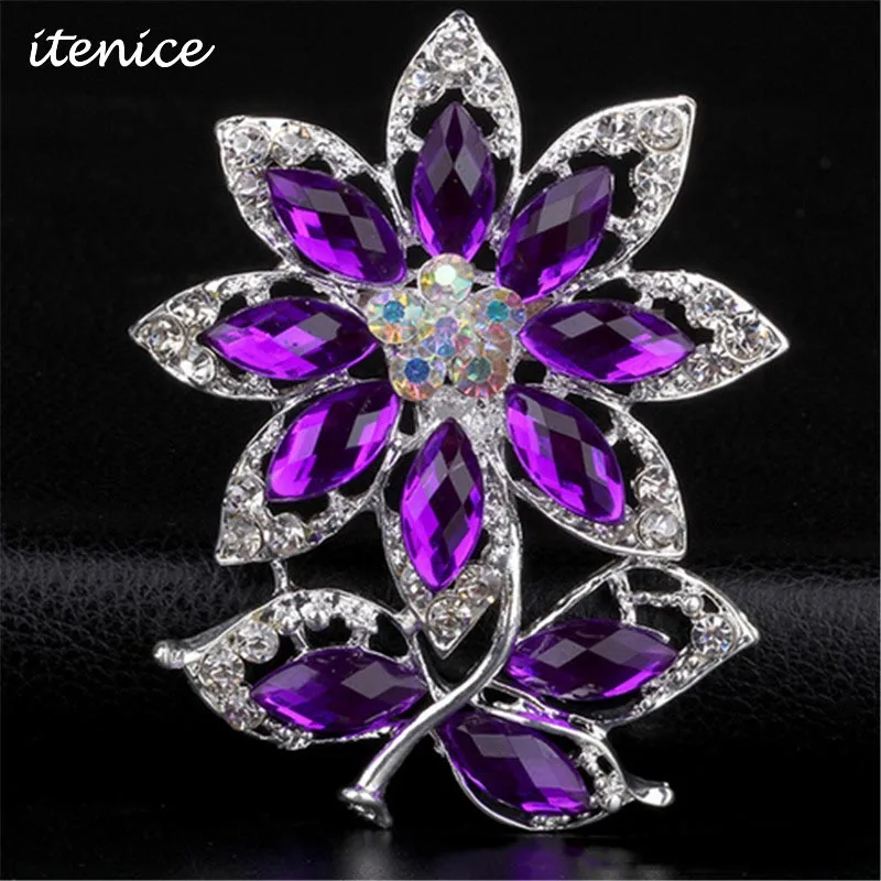 

2019 Fashion Brand Brooch Jewelry High Quality Brooch Bridal Wedding Purple Crystal Rhinestone Party Brooches for Women Jewelry