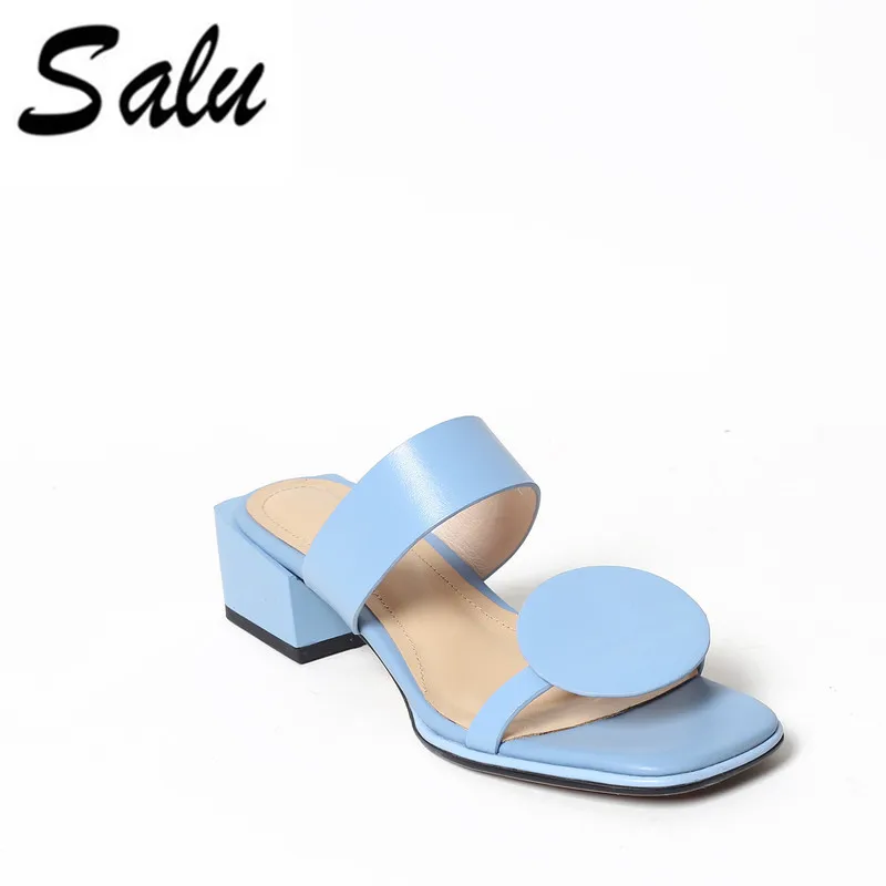 

Salu High heels sandals for woman Summer 2018 Genuine leather shoes woman pink blue size 34-39 Free shipping