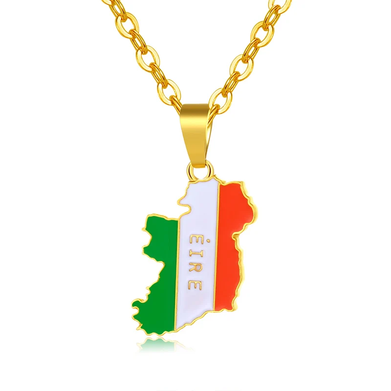 SONYA Ireland Map And Flag Pendant Necklaces For Women/Men Gold Color Charm Ireland Country Jewelry Gifts Bijoux Femme