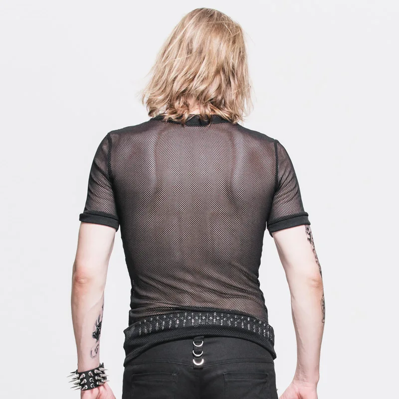 Devil модная мужская сексуальная прозрачная футболка в готическом стиле, черная сетчатая футболка с круглым вырезом и коротким рукавом, летние топы