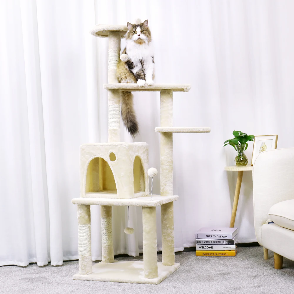 H173CM Cat Tree House with Hanging Ball Kitten Furniture Scratch Solid Wood for Cats Climbing Frame Cat Condos Domestic Shipping H173CM Cat Tree House with Hanging Ball Kitten Furniture Scratch Solid Wood for Cats Climbing Frame Cat Condos Domestic Shipping