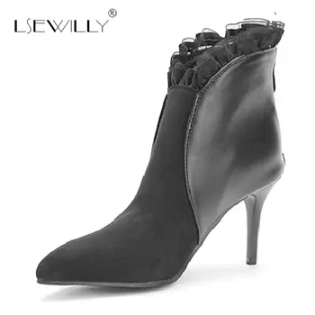 

Lsewilly 2018 European Sexy Ruffles Ankle Boots Ladies Shoes Office Party Date Dress Stiletto High Heels Short Boots Women S984