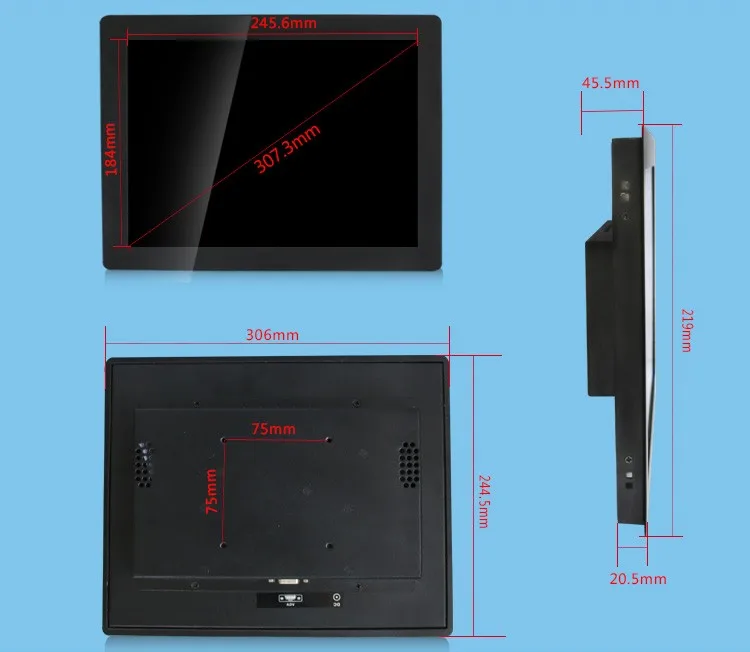 12/12. 1 дюймов промышленных ЖК-дисплей non-touch Мониторы VGA/HDMI Интерфейс 1024*768 Металл В виде ракушки карты пряжки Тип установка 4:3