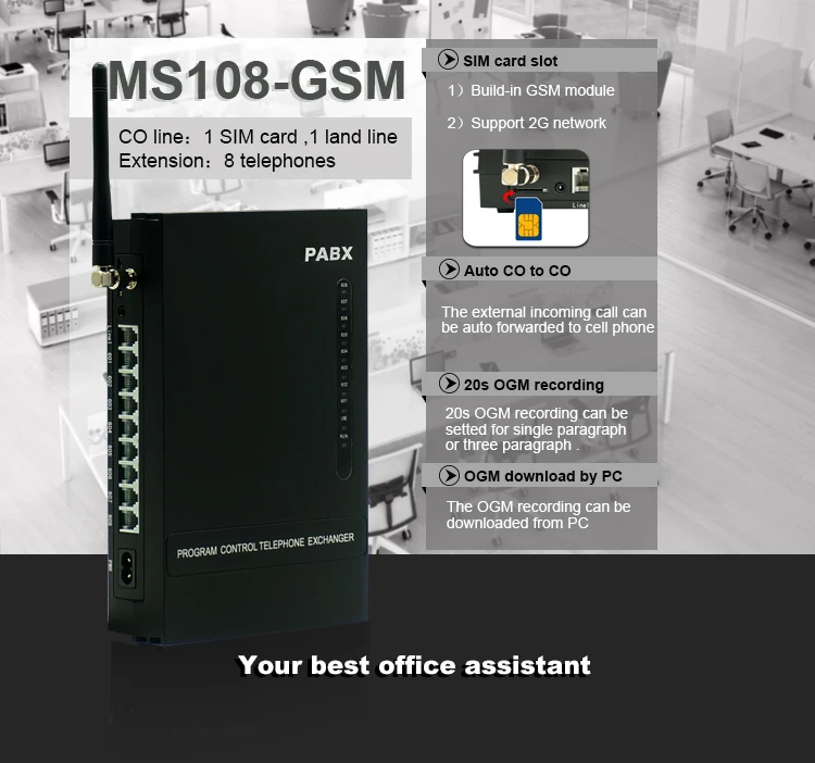 EXCELLTEL Economic SOHO GSM PABX MS108-GSM Telephone system Good stability simple maintenance