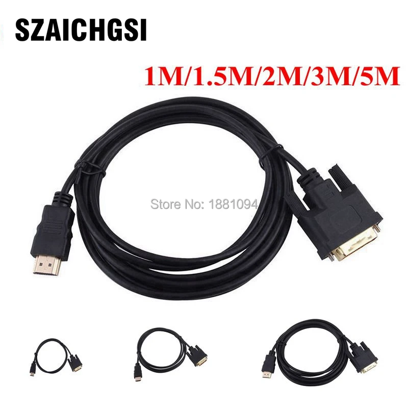 Адаптер SZAICHGSI 1 м 5 2 3 HDMI на DVI 24 + pin позолоченный кабель Папа-папа для 1080P HD HDTV ПК
