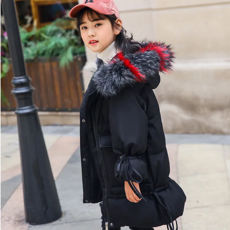 

2018 Winter Jackets for Girls Made of Goose Feather Down Coat Colorful Fur Hooded Parkas for Baby Girl Children Snow Clothes