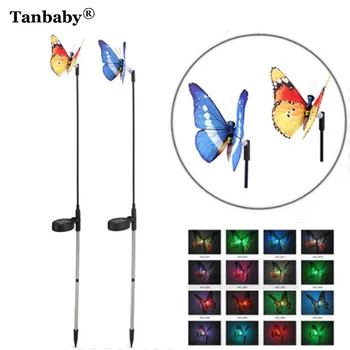 

2pcs/lot Solar Powered Simulation Butterfly decoration garden Landscape lights Changeable light for Lawn Path with Stick