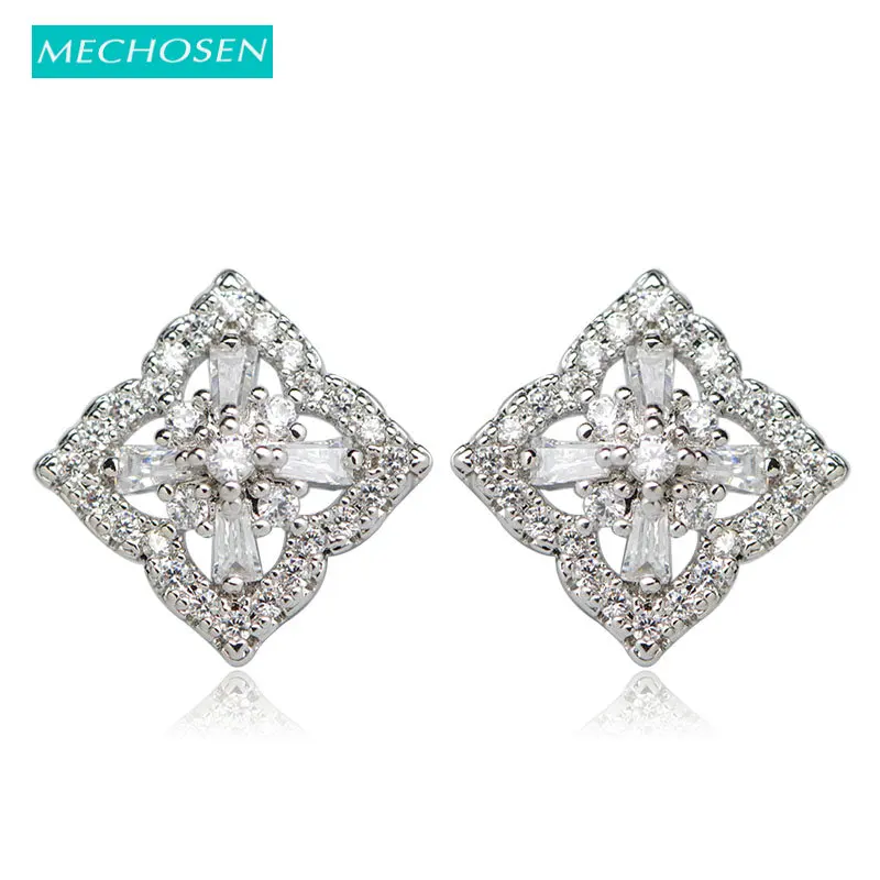

MECHOSEN Brand Cute Small Square Shape Stud Earrings For Women Girls Ear Decoration Bijoux Pave Setting Zirconia Oorbellen Joyas