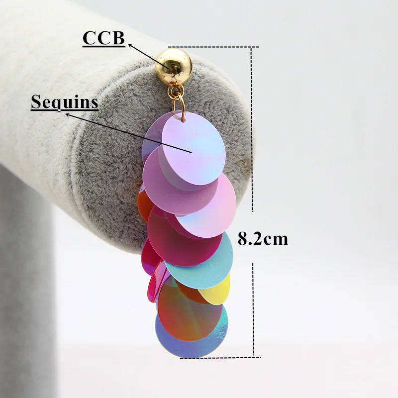 FishSheep 2018 Fashion Bling Sequins Long Tassel Earrings For Women Handmade Bohemian Colorful Drop Earrings Statement Jewelry - Image 2