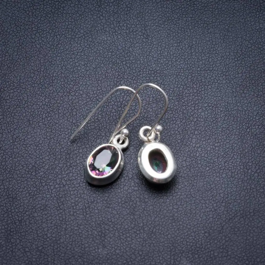 

Natural Mystical Topaz Handmade Unique 925 Sterling Silver Earrings 1" Y3713