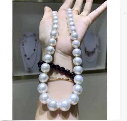 

gorgeous huge 18"12-14mm natural south sea genuine white pearl necklace 14k AAA