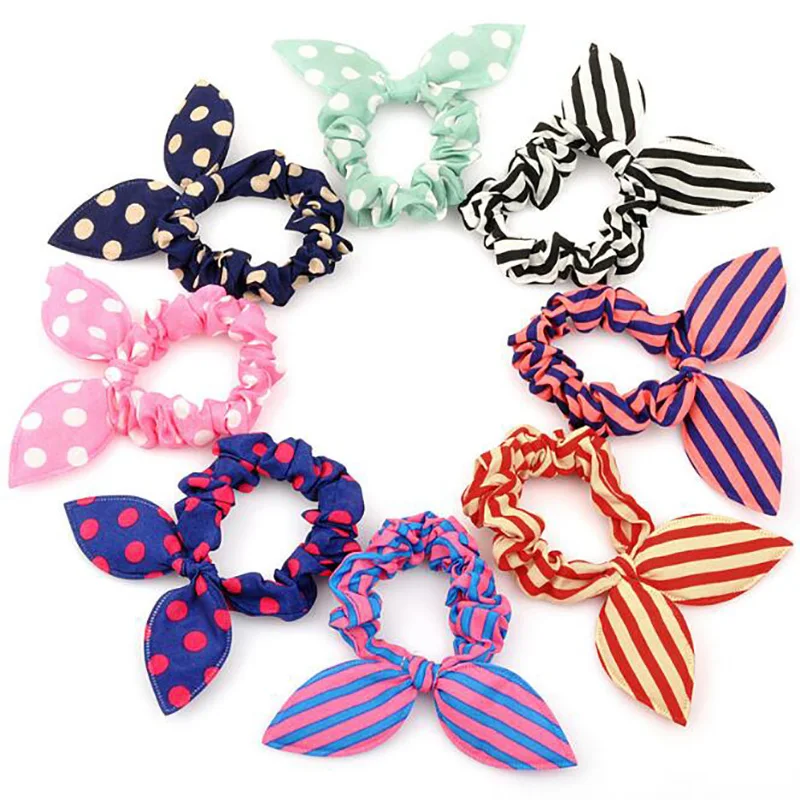 

Hair Circle Tie Wave point 10 Pcs Ponytail Holders Rabbit Ear Women Girls Gift Beautiful Accesspries Headdress 2019 Hot Selling