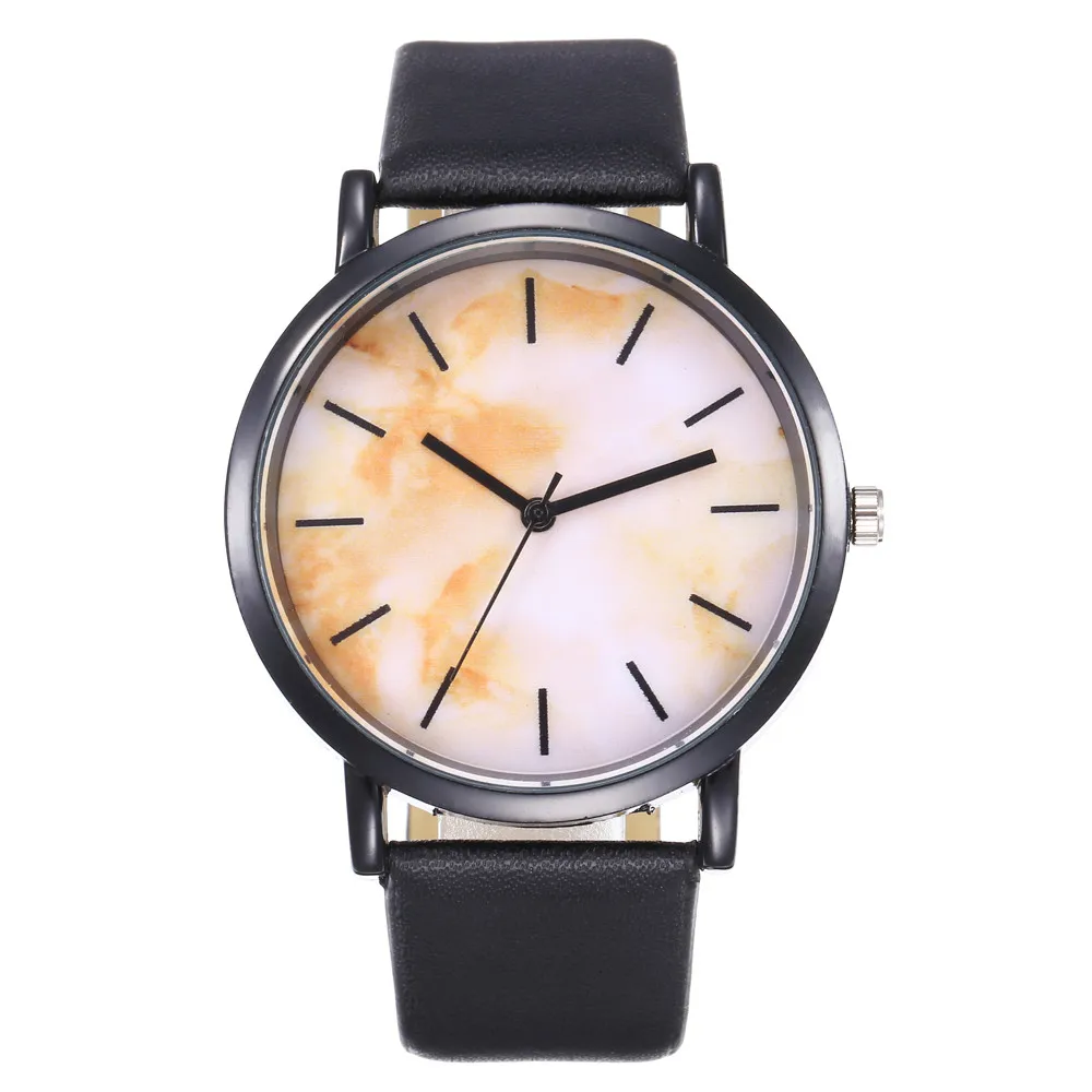 Top Sale Women Watch Marble Dial Casual Ladies Quartz Wristwatch Simple Black Leather Strap Clock High Quality Relogio Femini@50