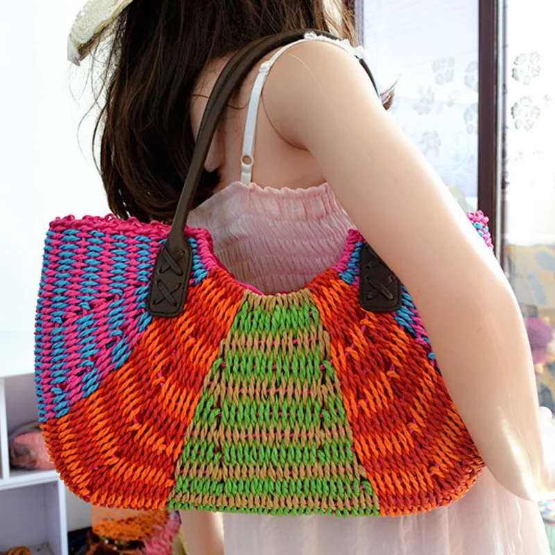 2015 new fashion octopods tassel woven rattan bag casual ...