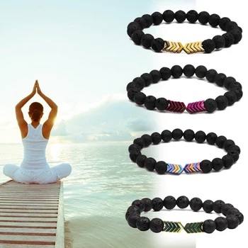 

Sacred Arrow Lava Stone Diffuser Bracelet Men Jewelry 2019 Armband Heren Fashion Volcanic Beaded Yoga Bracelet Women Bileklik