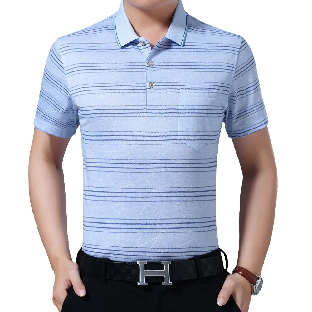 

Men Tshirt Blue Pink Cross Stripe Tops Man Summer Short Sleeve Turn Down Collar Tees Male Smart Casual Business Blouse Elegant