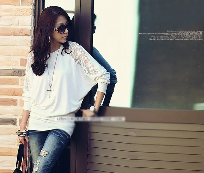 Women Ladies Loose Batwing Dolman Lace 