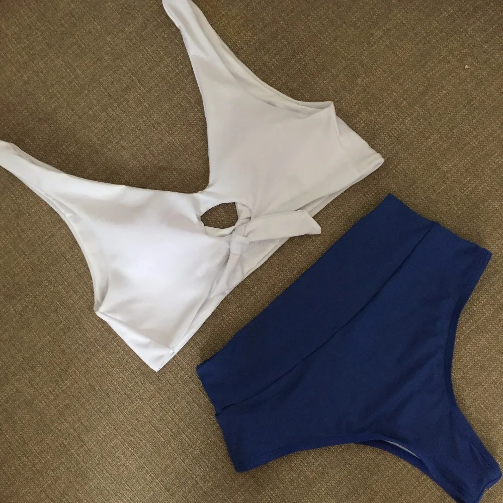 

2018 new arrivals summer girls white and navy blue with ties swimsuits two piece sets
