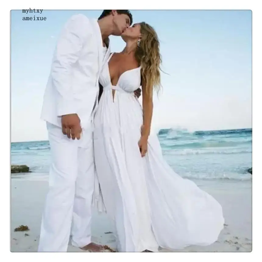 Sexy Cheap White Beach Wedding Dresses 2019 Robe Sleeveless Simple