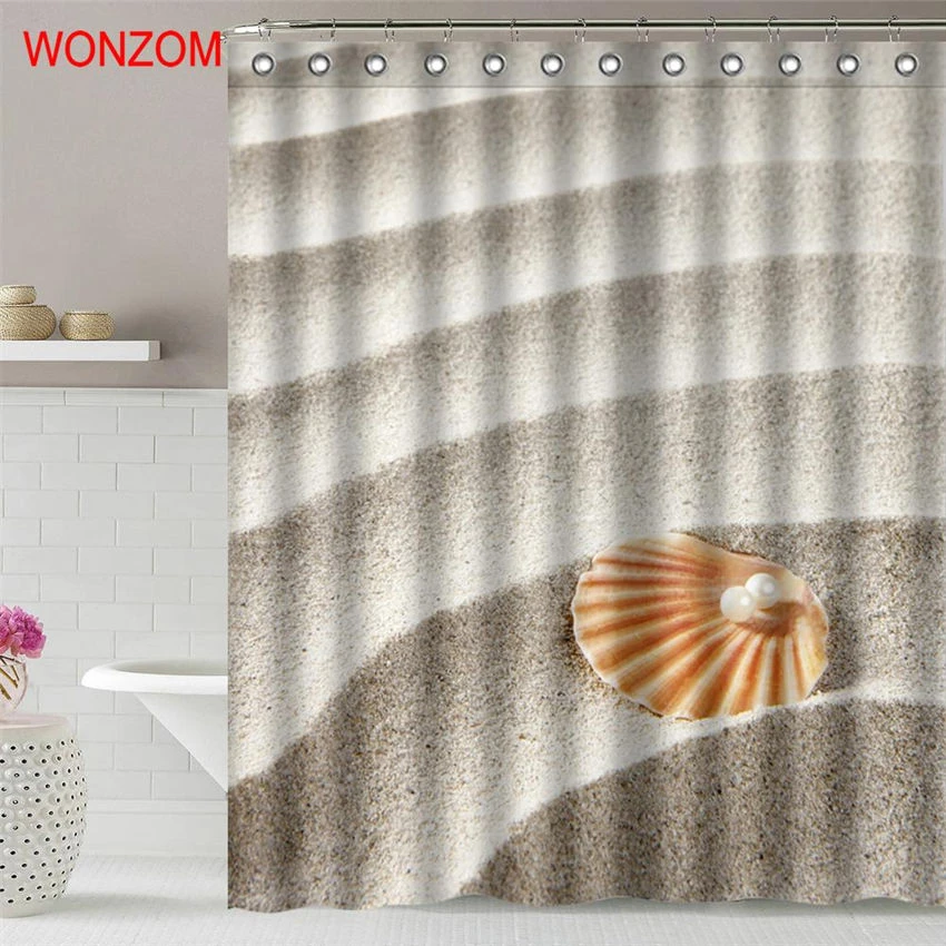 Wonzom Sand Pearl Shower Curtain Fabric Bathroom Decor Decoration Cortina De Bano Polyester Shell Bath Curtain With Hooks Gift Shower Curtains Aliexpress