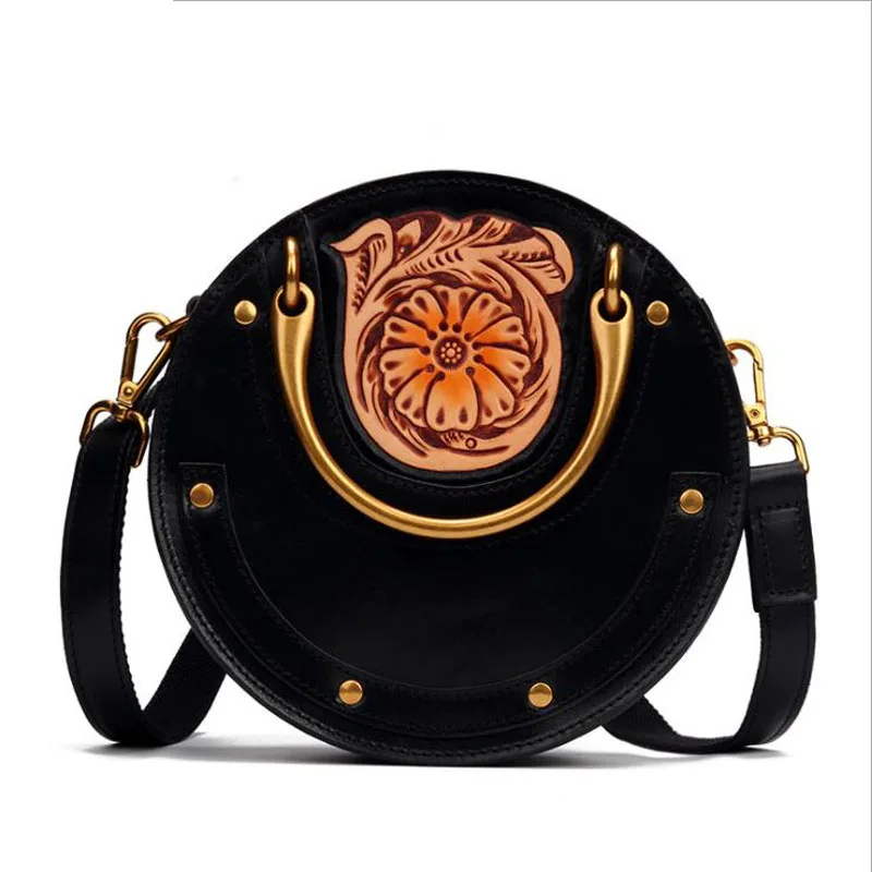 

LUOFEIHUA Women Genuine Leather bag 2019 new handbag First layer cowhide engraving shoulder messenger bag