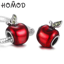 HOMOD DIY Европейские Бусины-Пригонки Pandora красное яблоко Стразы бусины талисманы подходят бренд браслеты для женщин подарок