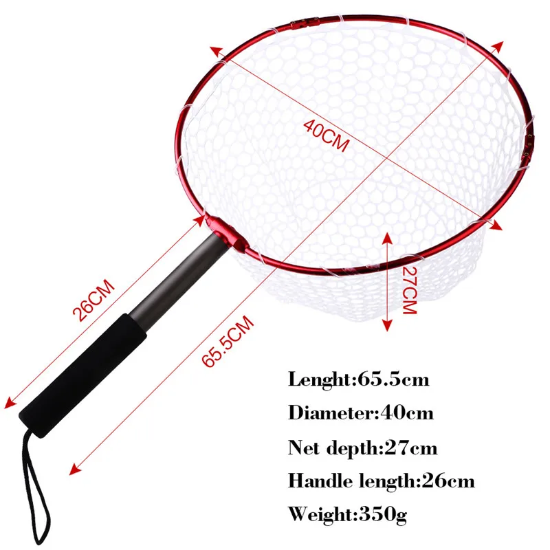 Portable Folding Fly Fishing Brail Landing Net Aluminium Alloy Frame Soft Rubber Scoop Net Fly Fishing Tools 40cmx27cmx65 (8)