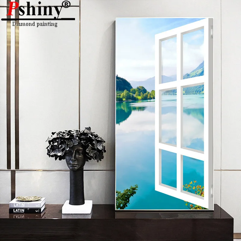 PSHINY DIY 5D алмазная вышивка продажа приозерный пейзаж картины из кристаллов полная
