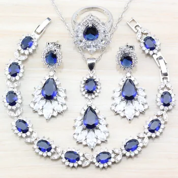 

Exclusive 925 Sterling Silver Jewelry Sets Dubai Wedding Costume With Natural Stone Austria Crystal Earrings Necklace Sets