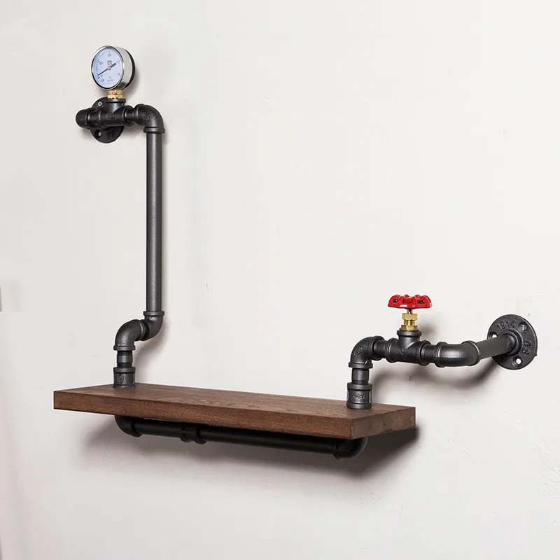 DIY حديد صناعي الأنابيب جدار رف الإبداعية الرجعية الفن أرفف عرض خزانة الزخرفية رف لغرفة المعيشة