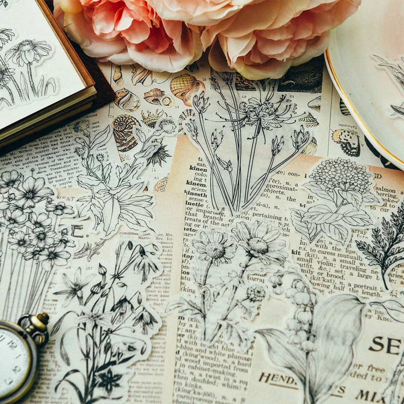 KSCRAFT 58pcs Vintage Flowers Style Vellum Paper Stickers Scrapbooking/Card Making/Journaling Project DIY