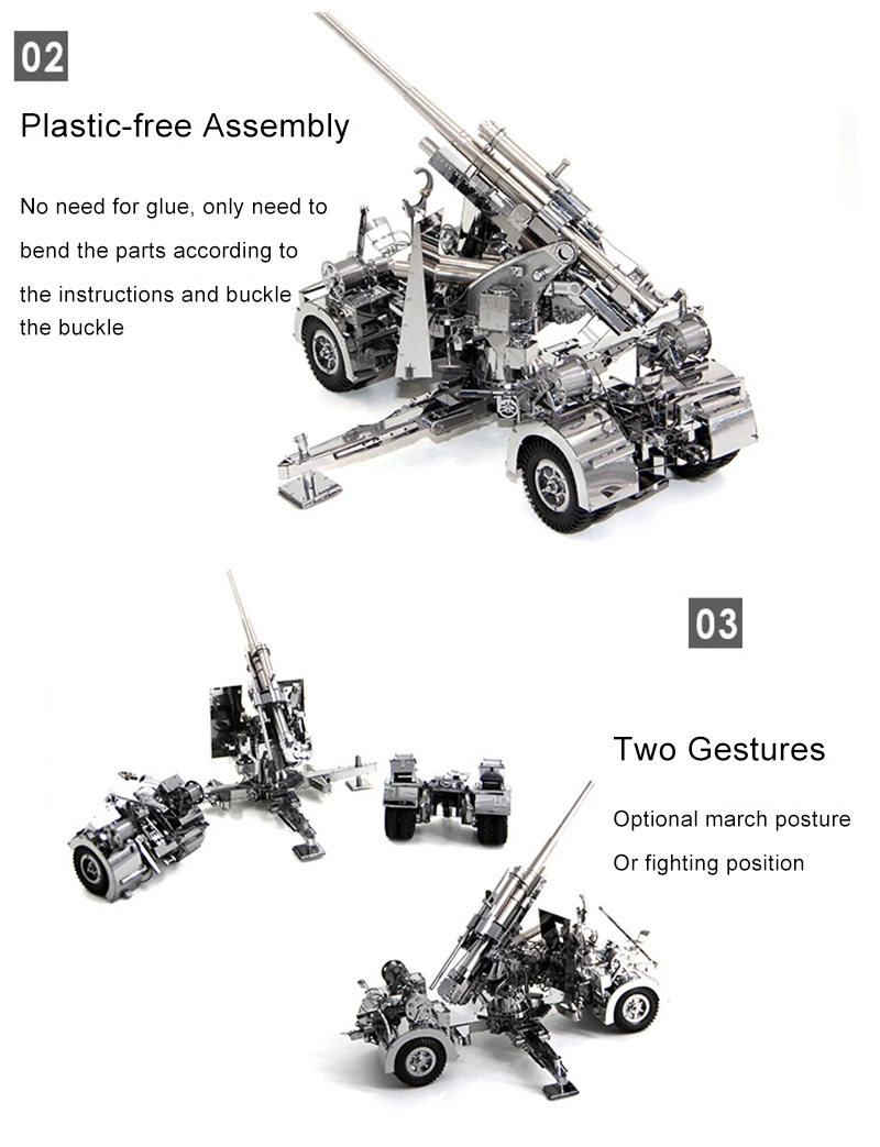 Presentes de Natal Metal Jigsaw Puzzles Modelo Alemanha 88 Air Defense Anti Artilharia Tanque Adulto Crianças Brinquedos Educativos Coleção 3d 12 Air Defense Anti Artilharia Tanque Adulto Crianças