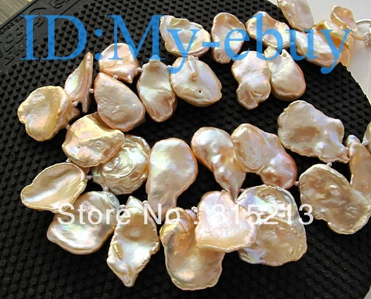

ddh00585 Huge 26mm Natural Pink Keishi Keshi Petal Pearl Necklace 925 silver Toggle