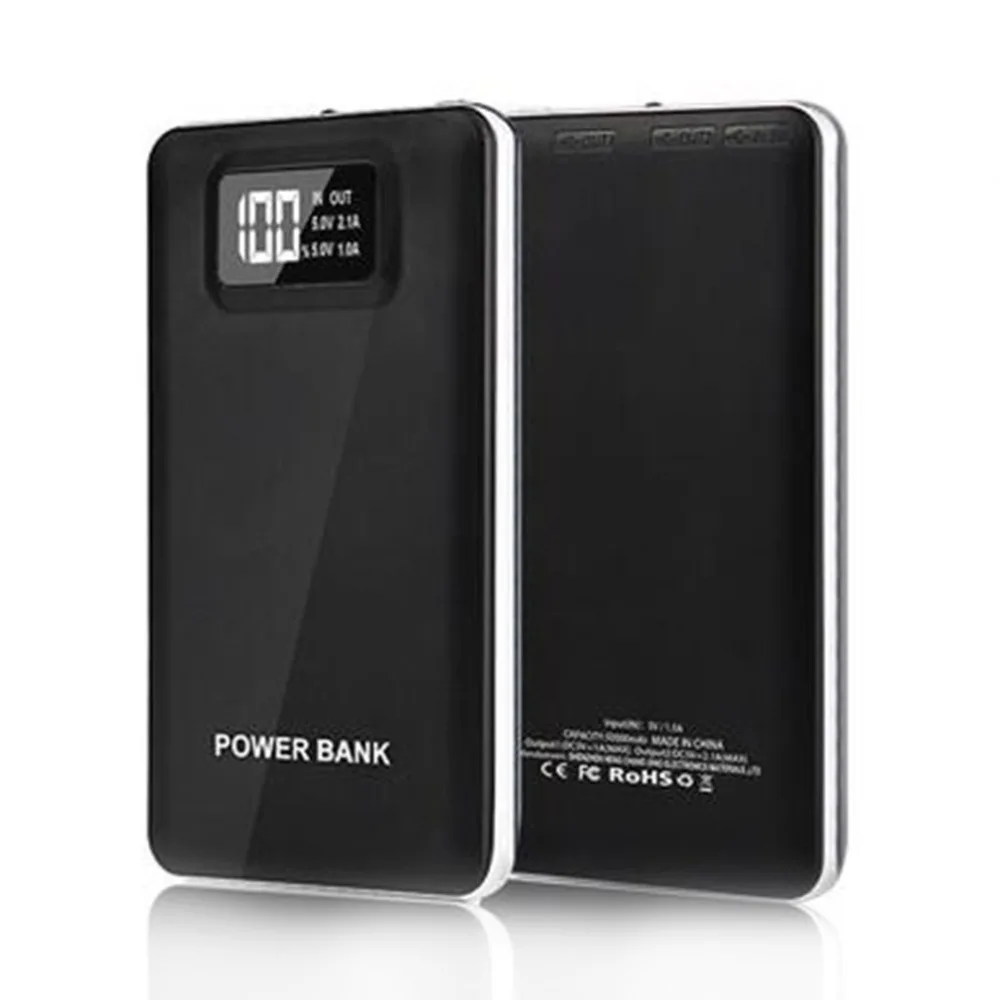 20000mAh Backup Battery Portable Phone Charger Intelligent Mobile LCD Digital Display LED Lights 2.1A/1A Dual USB Power Bank