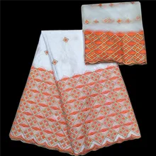 Последние золотой и оранжевый четырехугольник узор платье Ткань 5 ярдов Базен Riche и 2 метров чистая кружева KY32 белый воск кружевная ткань