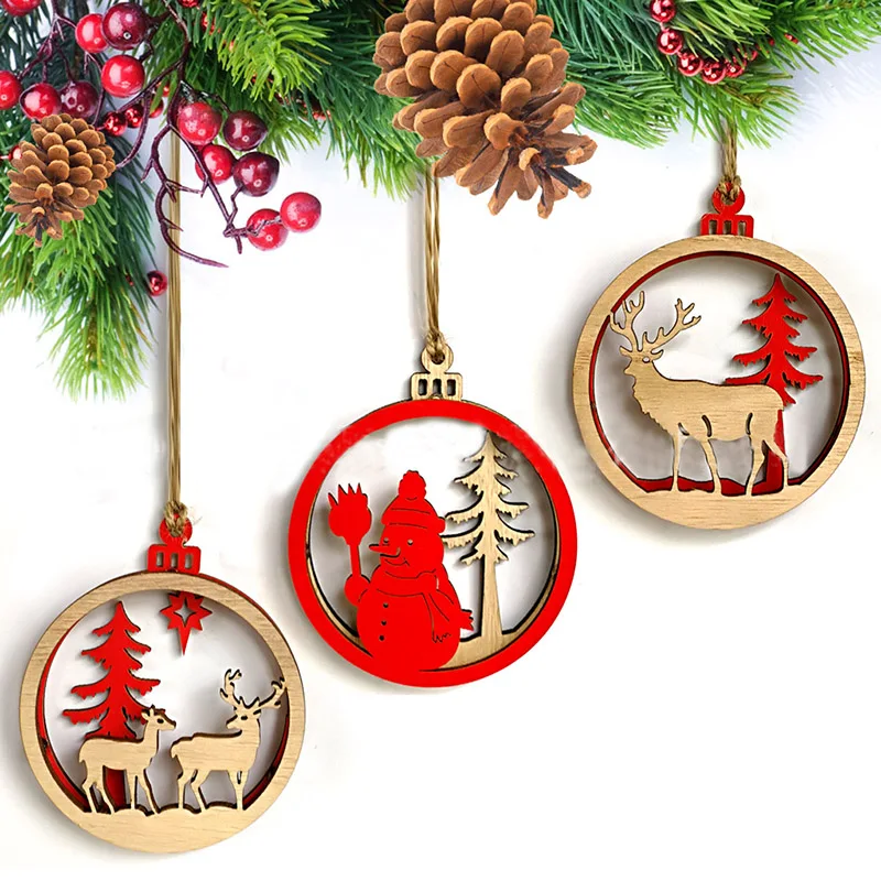 

3pcs/set Creative Christmas Wooden Pendants Ornaments DIY Tree Christmas Party Decorations Xmas Tree Ornaments Kids Gift