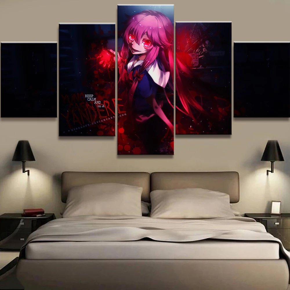 Картина на холсте настенные художественные постеры с 5 панелями аниме Mirai Nikki gasui