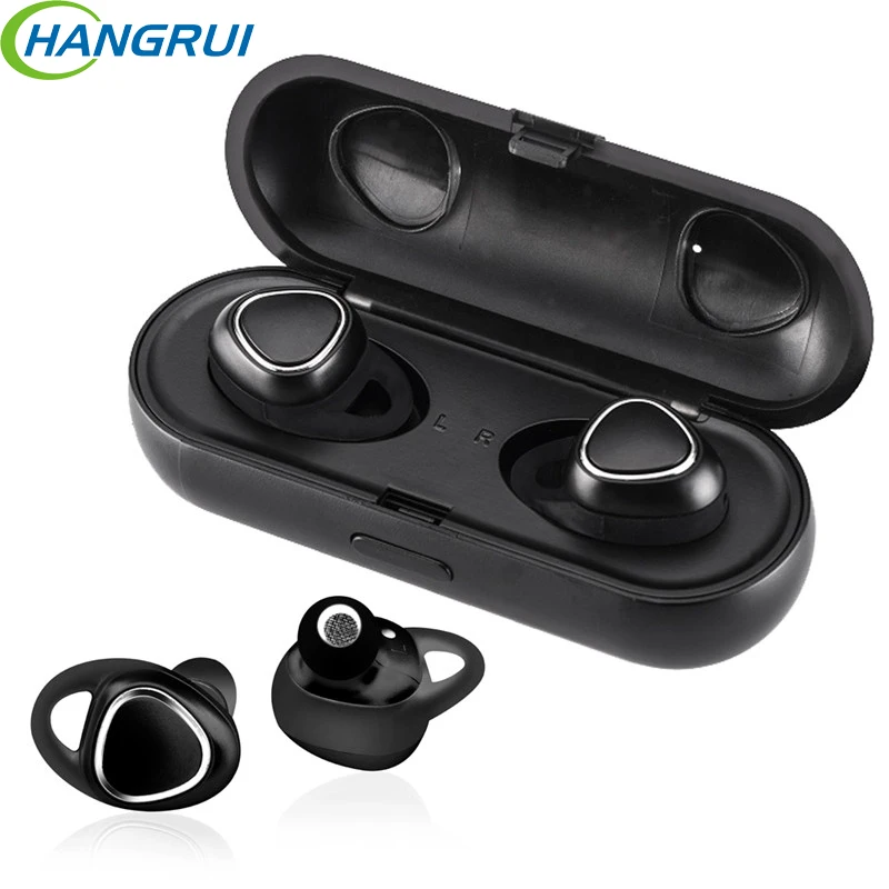 

Hangrui Wireless Bluetooth Earphone Mini Cordless Head phones With Miro Stereo Twins Earbuds Sweatproof Head set for Phone PC