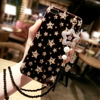 

Hot Sale Shiny Flash Powder Stars Tassel Pendant Case For IPhoneX XS MAX XR 8 7 6 6SPlus Bling Glitter Soft Back Cover Fuda Capa