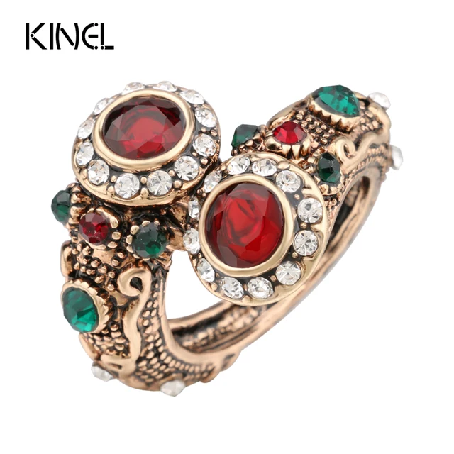 Turco Anelli In Oro Antico, Monili delle Donne di Colore Rosso Doppia Testa Red Turco Anelli In Oro Antico, Monili delle Donne di Colore Rosso Doppia Testa Red