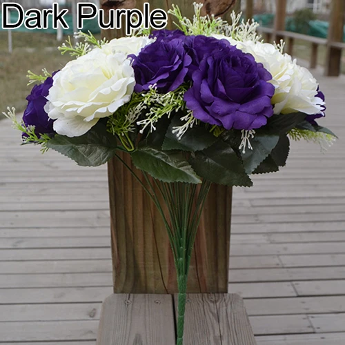 1 Large Bouquet 24 Heads Bridal Wedding Artificial Faux Silk Rose Flowers Decor (5)
