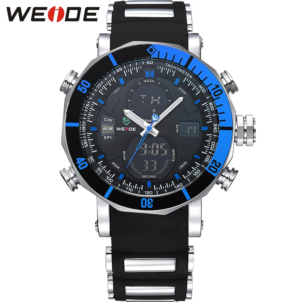 

WEIDE Luxury Brand Men Sports Watch Multiple Time Zone Back Light Blue Black Fashion Casual Wristwatches Hot Clock / WH5203