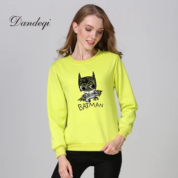 

Dandeqi 2017 Autumn Women Hoodies Fleece Thickening O-neck Harajuku Pullover Lovely Batman Character Printed Winter Sweatshirt