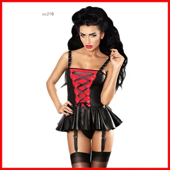 

Women Sexy Gothic Corset Dress Lace Up Strap Babydolls Sexy Corsets and Bustiers Maid Cosplay Halloween Costumes Night Clubwear